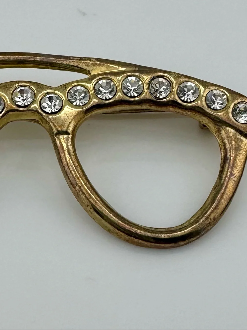 Vintage Rhinestone Eyeglasses Brooch Gold Tone Crystal Pin